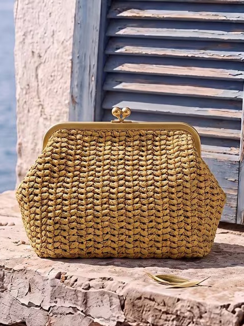 Coach Kisslock Frame Bag 27 Brass/Muted Olive Straw & Calf Leather NWT - Picture 16 of 16